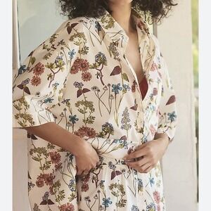 Anthropologie Oversized Shirt Blouse Womens M Floral Botanical Garden Boho Boxy